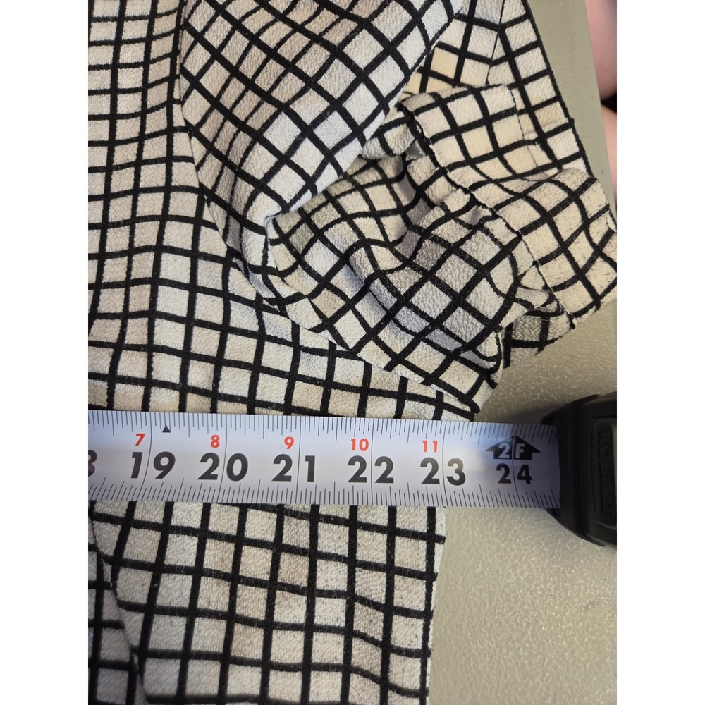 Adrianna Papell Womens XL Black White Grid Windowpane Short Sleeve Blouse Top - Picture 8 of 9